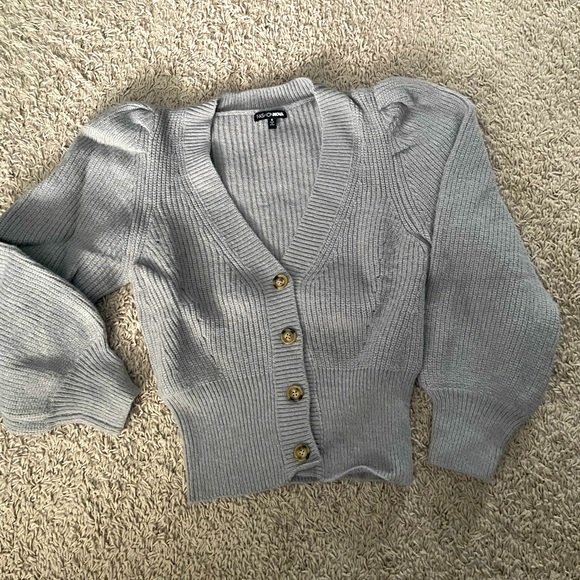Gray puff-sleeve cardigan - Picture 1 of 1